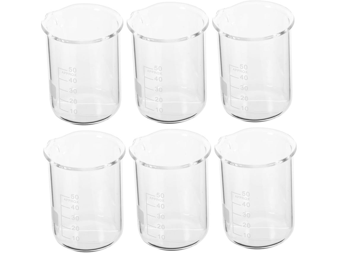 Conjunto De 6 Béqueres De Vidro Para Uso Em Laboratório Com Graduações Claras E Bico Para Despejar.