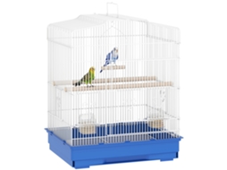 Gaiola de Pássaros, Aviário de Aço com 2 Comedouros, 2 Poleiros de Balanço e Alça Removível para Bandejas 46,5x36x59 Cm Azul Ge