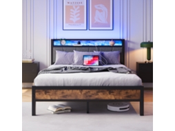 Camas ROLIPO Estrutura de Metal com Led e Usb 120x200 Cm Preto