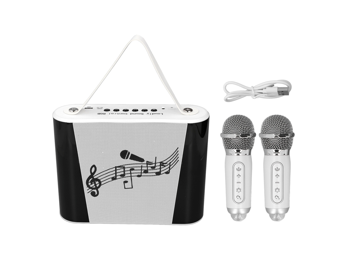 Ats máquina de Karaoke Infantil Inalámbrica Bluetooth Micrófono Mini Altavoz de Canto para Hogar Blanco Doble Mic