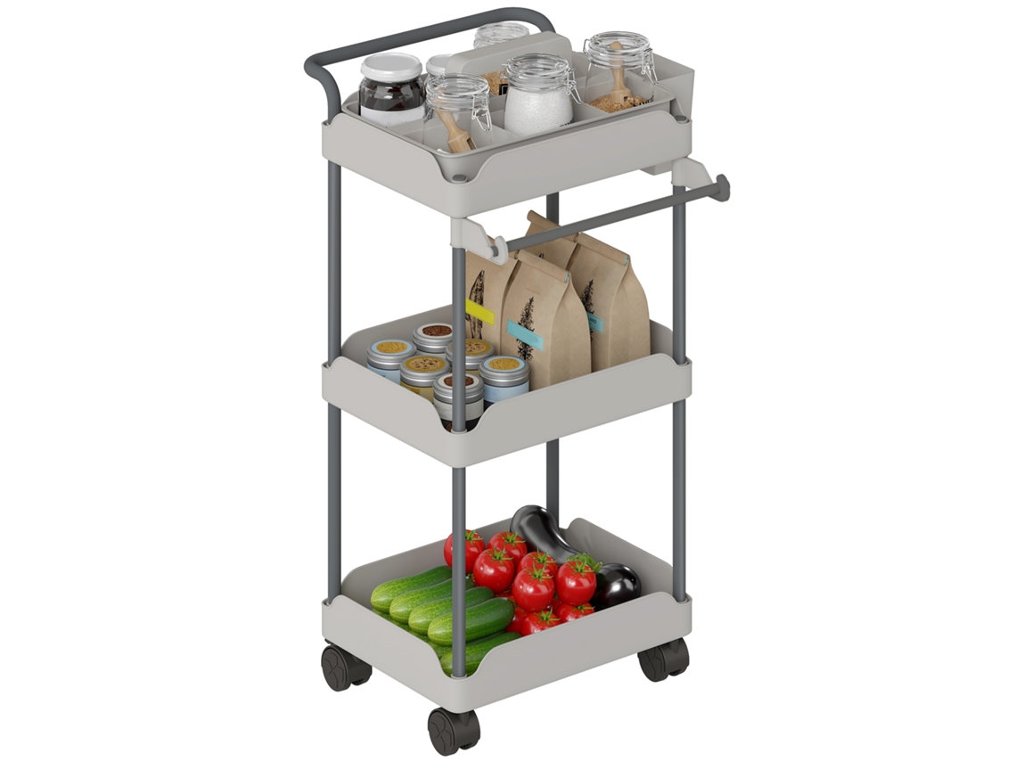 Carrinho Auxiliar Com Roda Metal E Plástico Cor Cinzento 42x42,5x76 Cm Homcom
