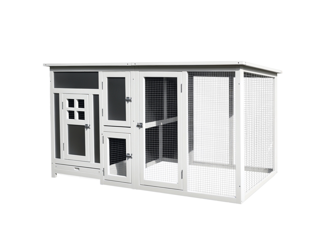 Galinheiro para 1-2 galinhas, com caixa de ninho, 160x75x80cm, cinza e branco
