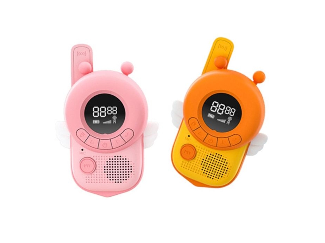 Conjunto de Walkie-Talkie Infantil com LCD Retroiluminado, Modelo Bzz em Tecido. Rosa-água.