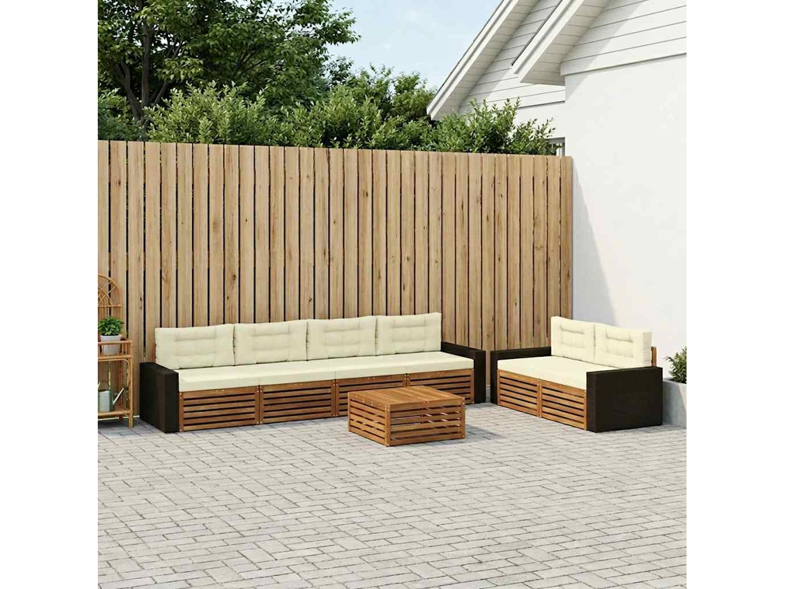 Vidaxl Conjunto De Sofás Para Exterior 7 Unid. Natural E Creme