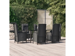 Conjunto 7 Peças Jantar P/ Jardim C/ Almofadões Vime Pe Preto Dkd Home Decor