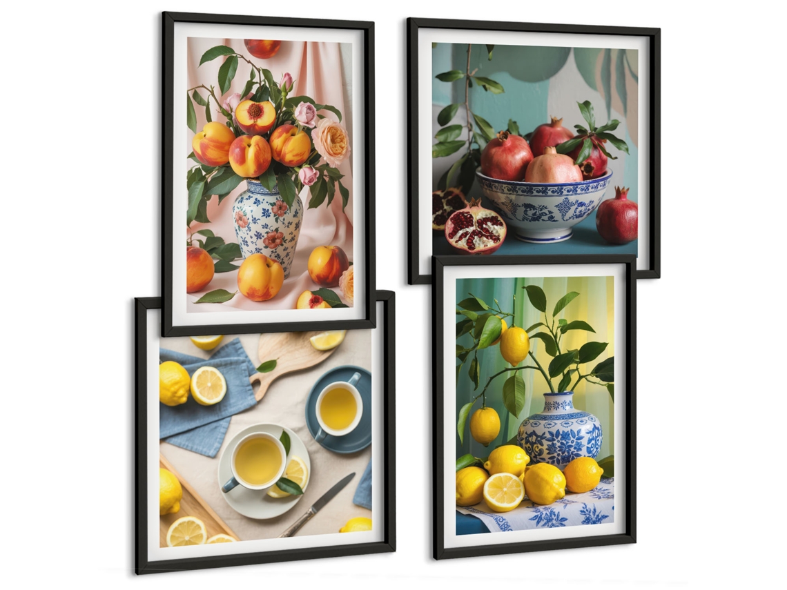 Composição De Quadros Composições Florais Frutadas Espelharte (4 Peças)