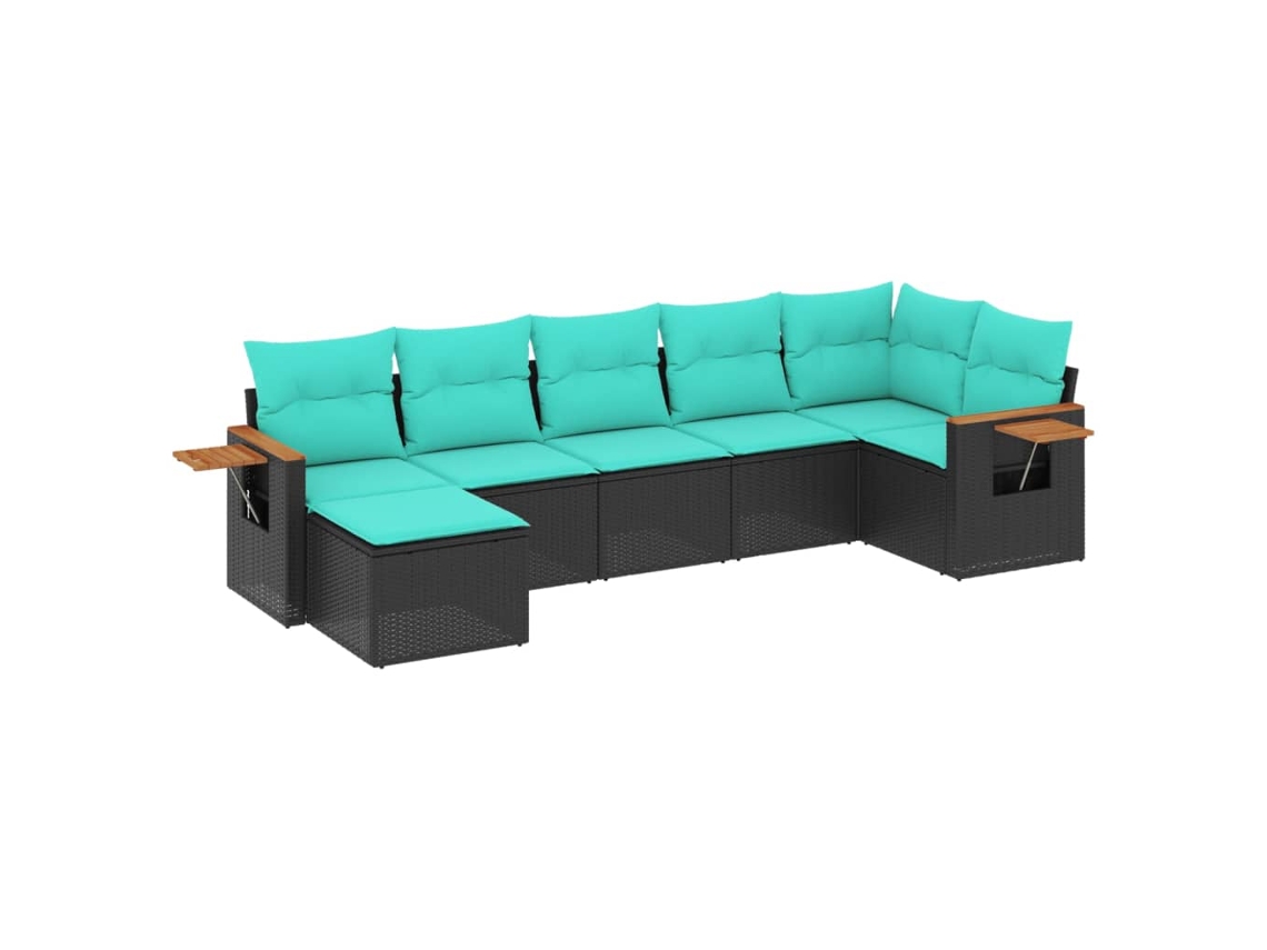 Conjunto de 7 sofás para jardim com almofadões Vime Pe Preto MAISON EXCLUSIVE (7 peças)