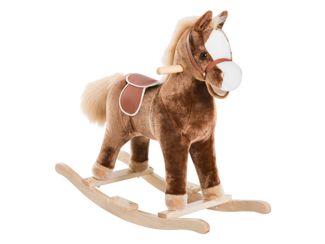 Cavalo De Baloiço Pelúcia, Madeira De Choupo E Aço Cor Marrom 74x33x62 Cm Homcom