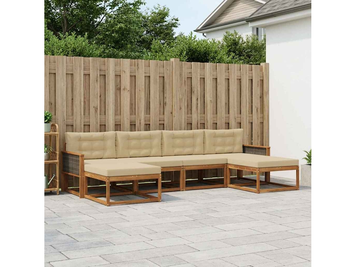 Vidaxl Conjunto De Sofás Para Exterior 6 Pcs Natural E Bege