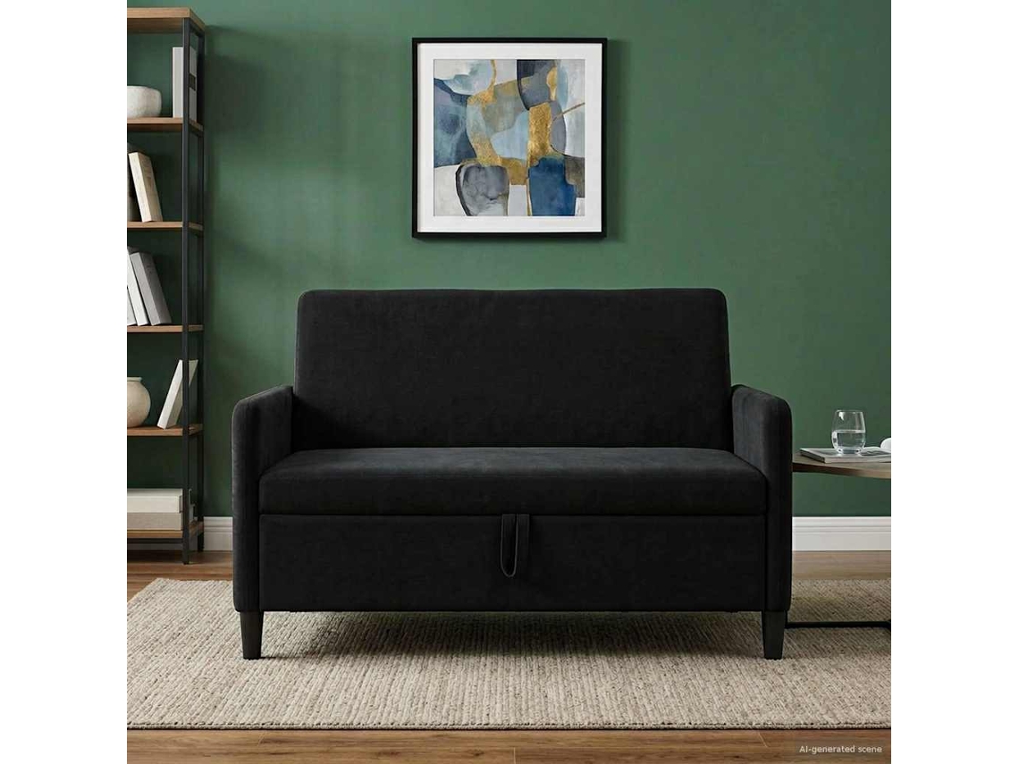 Vidaxl Sofa Com Armazenamento Preto 122 X 78 X 87 Cm Poliéster