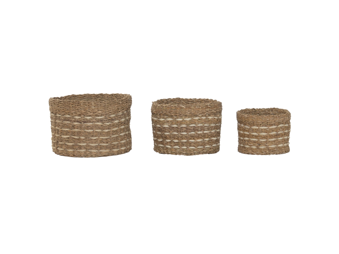 Conjunto de 3 Cestos de Juta Natural e Erva marinha, 45x45x30cm ALEXANDRA HOUSE LIVING