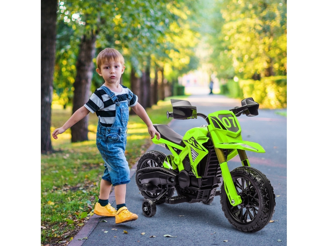 Moto Elétrica Infantil Bateria 6v, Rodas Estabilizadoras, Buzina, Som De Arranque, 3-8 Anos, Verde