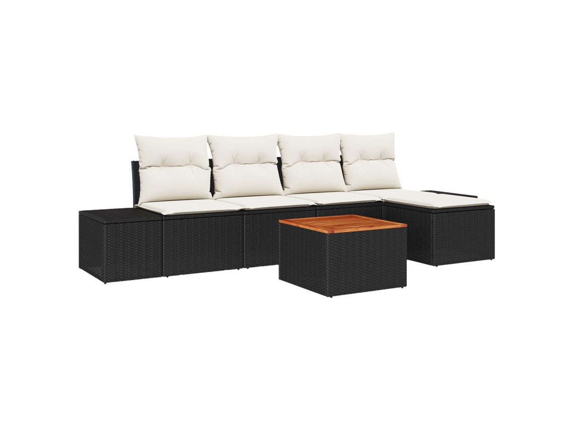 Conjunto 6 Conjunto De Sofá De Jardim Vidaxl Preto Vime Pe (294 X 62 X 69 Cm)