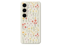Capa Tkdaddy Para Samsung Galaxy S25 Com Estampa De Flores E Grama, Borda Reta, Capa Traseira De Tpu Bege