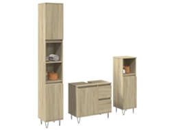 Vidaxl 3 Pcs Conj. Móveis Casa Banho Derivados Madeira Carvalho Sonoma