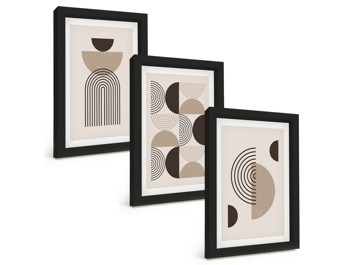 Composição De Quadrospadrões Minimalistas Abstratos Moldura Preta Imagens Para Um Quarto Infantil Espelharte (3 Peças 20x30 Cm)