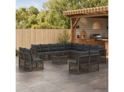 Vidaxl Conjunto De Sofá De Jardim 14 Pcs Cinzento Vime Pe