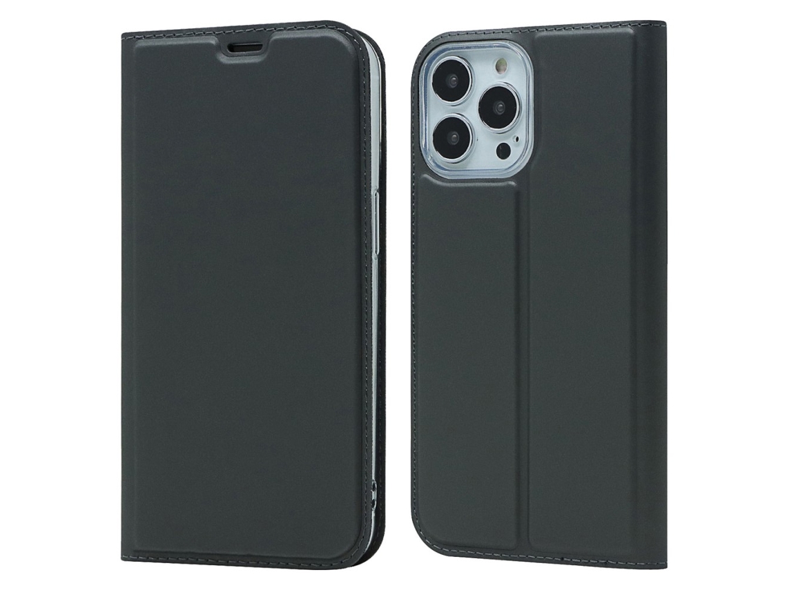 Capa Para Iphone 15 Pro Pele Sintética Magnética Com Porta-cartões Preto
