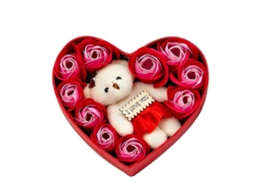 Caixa de sabonete Rebe Floral em formato de coração com 10 rosas e buquê de urso, presente de aniversário, Dia das Mães, decoração de casamento, vermelha