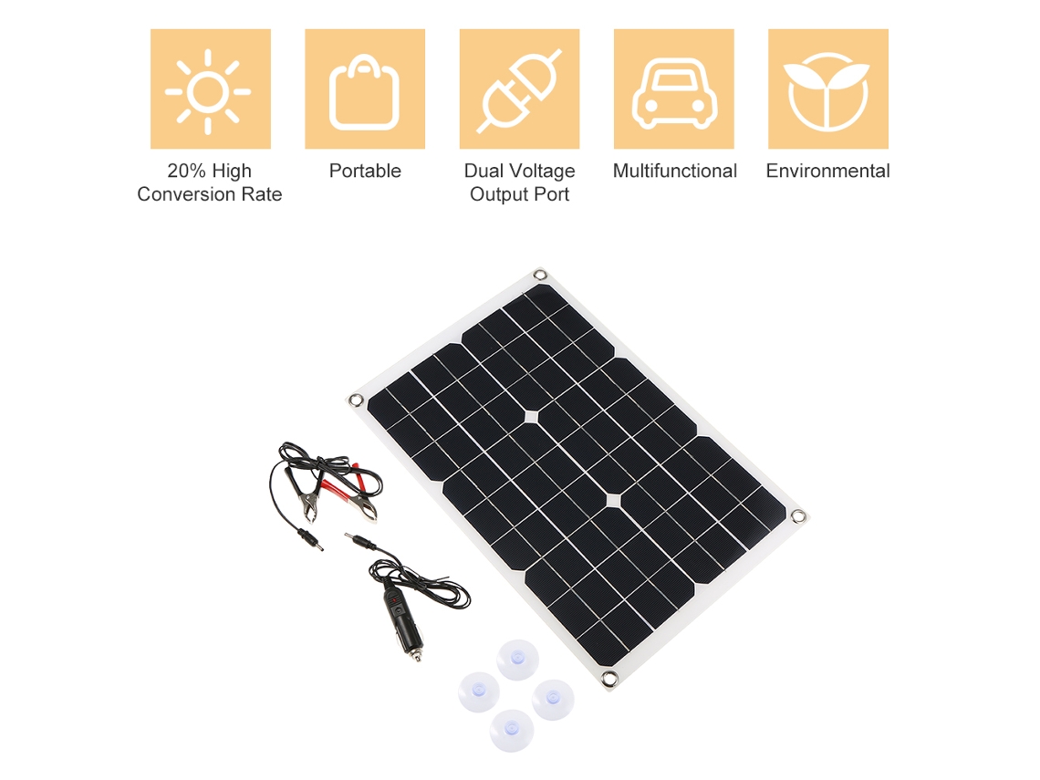 Rebe-panel Solar De Carga 20w Doble Salida Dc5v/18v Con Usb Y Cargador De Coche Ip65 Resistente Al Agua Para Camping Senderismo Pesca Montaña