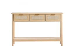 Mesa Consola Em Rattan Natural Com 3 Gavetas E Porta Deslizante Tekmaquinas