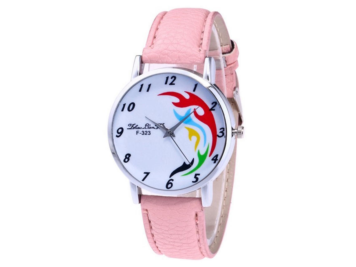 Relógio de Pulso Analógico de Quartzo com Pulseira de Pu Fashion Rosa