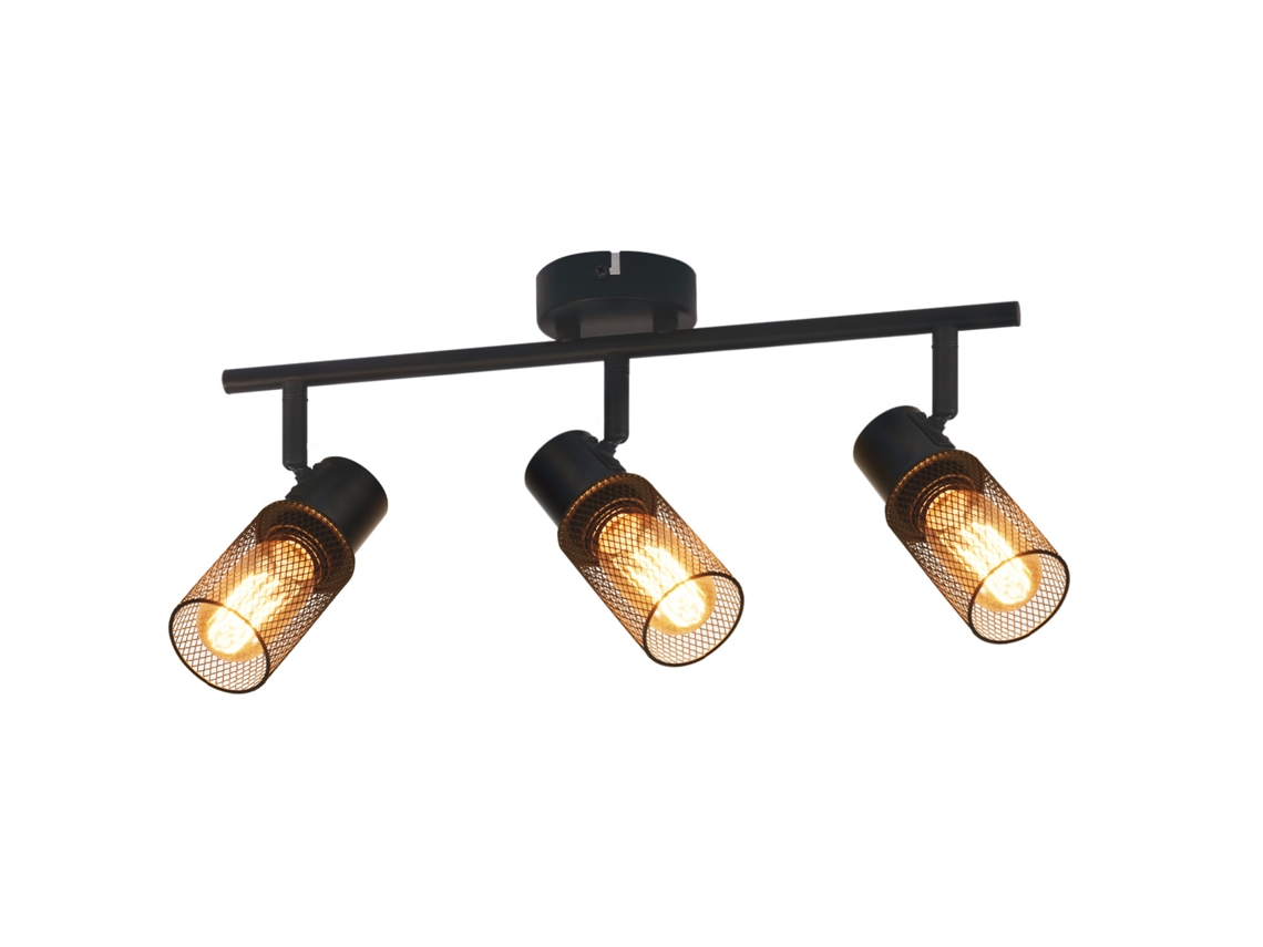 Nettlife Plafon 3 Focos Preto Vintage E27 Cúpula Giratório De Metal 330° Para Sala Quarto Infantil Máx. 25 W Sem Lâmpada