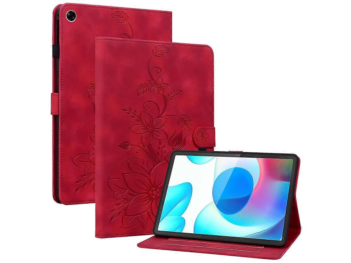 Capa Protetora Para Tablet Realme, Compatível Com O Modelo Lily Flower, Em Couro Pu Com Compartimentos Para Cartões.