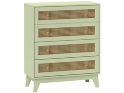 Cômoda com 4 Gavetas, Rattan, Madeira Clara, 80x35x95 cm, Verde CHEZMOI
