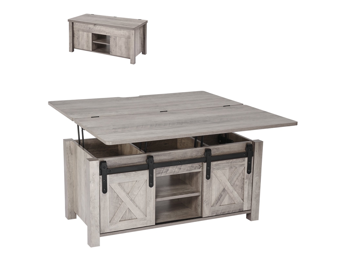 Mesa De Centro Elevável 100 Cm Mesa De Café Com Porta De Celeiro, Carvalho Vevor