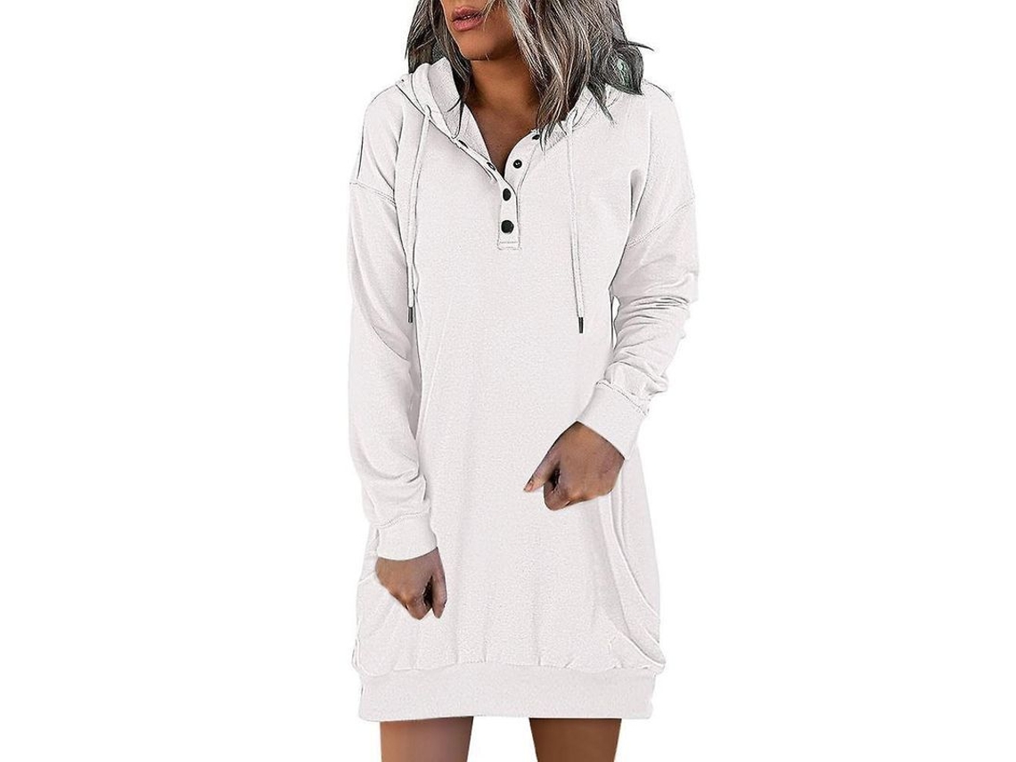 Vestido casual de inverno Rebe com capuz, manga comprida, moletom de algodão liso, tamanho G feminino, branco