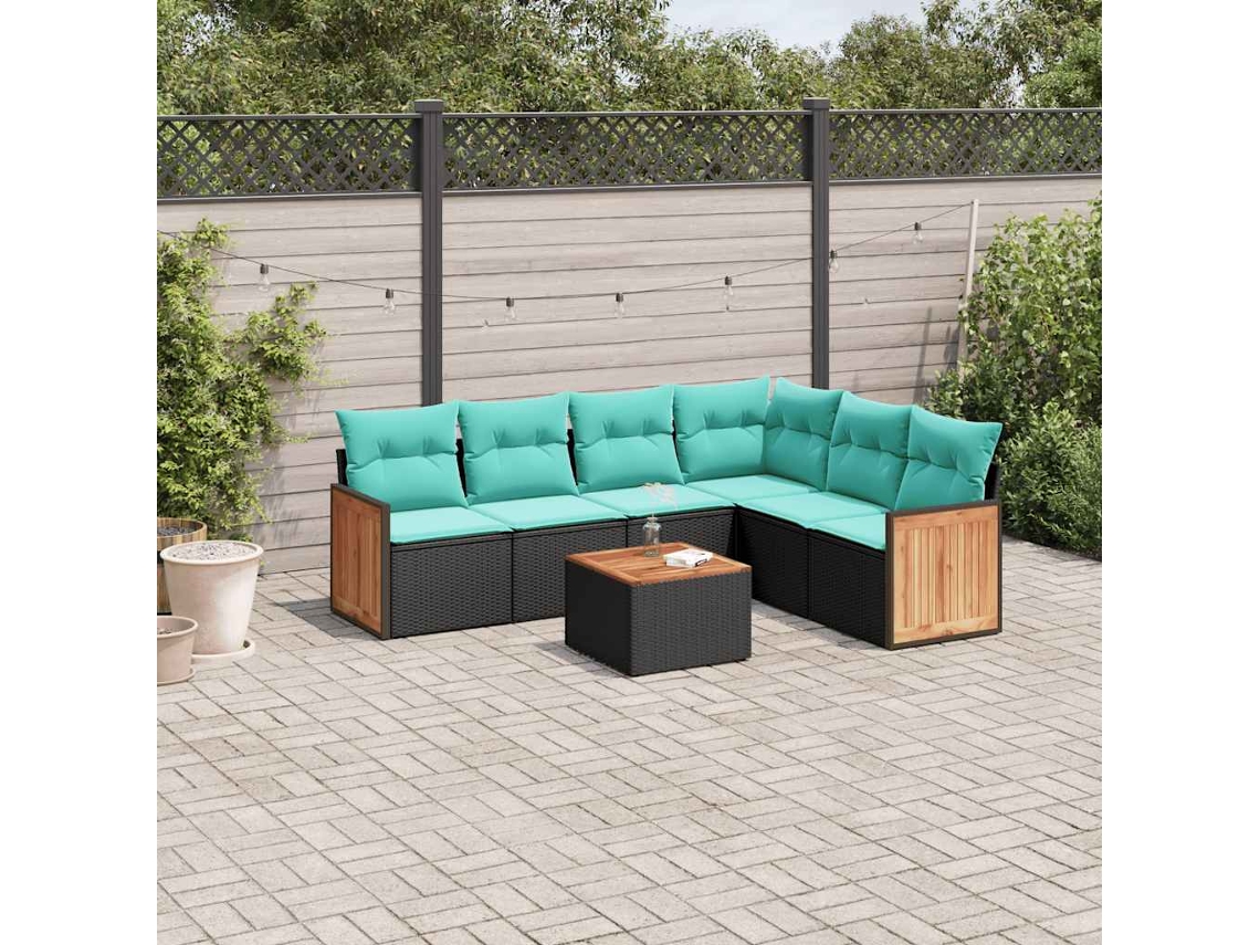 Vidaxl Conjunto De Sofá De Jardim Com 7 Peças E Almofadas Em Rattan Sintético Preto