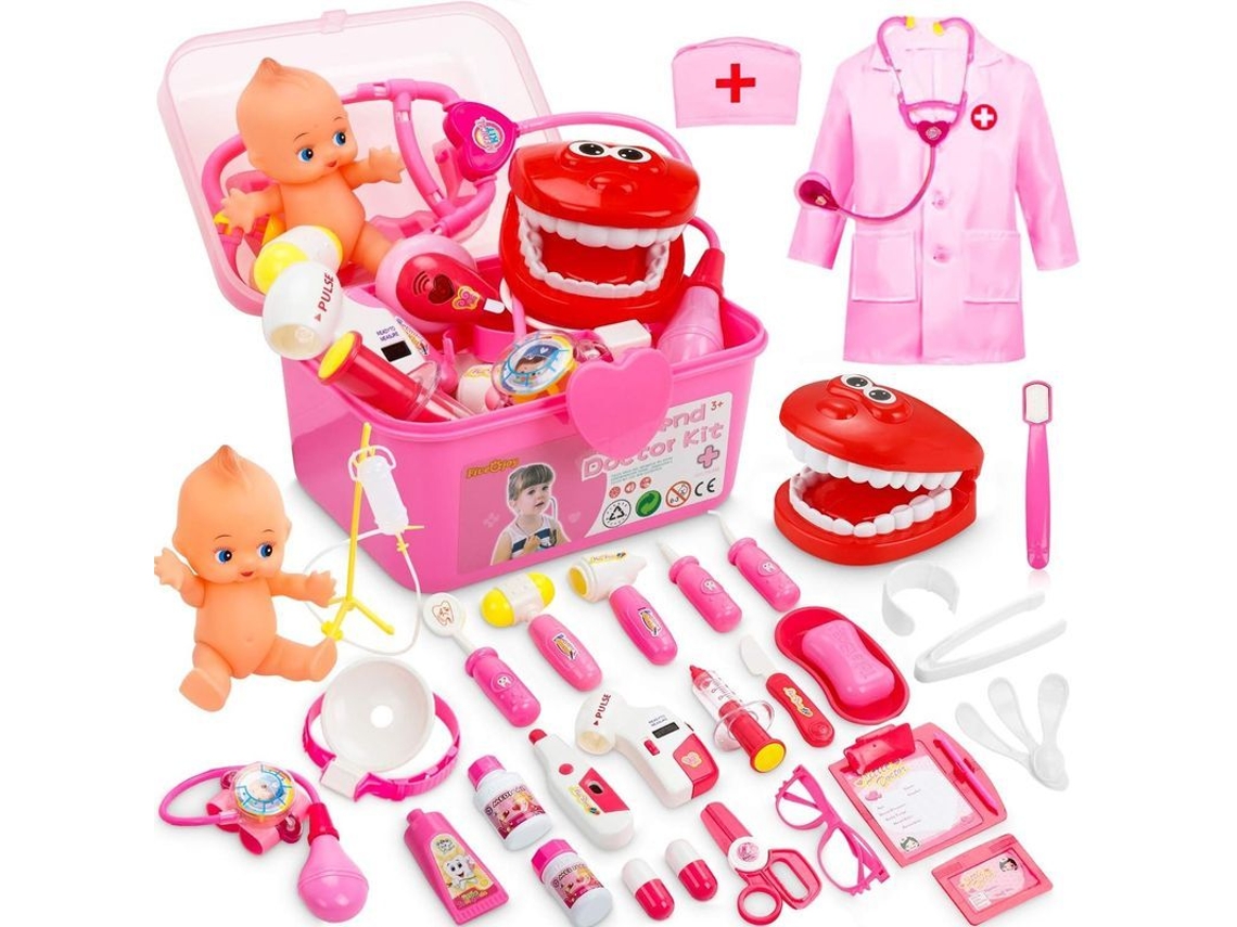 2026 kit Médico Infantil de 47 Piezas Con Traje Rosa Y Muñeca Juguete para Juegos de Rol
