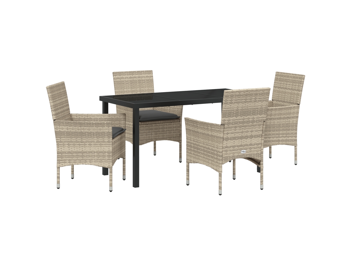 Conjunto 5 De Jantar Para Jardim Com Almofadas Vidaxl Cinza Claro De Polirattan
