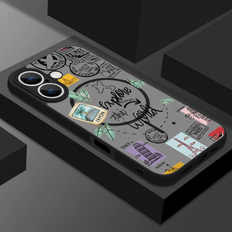 (a809) Capa Magnética Para Iphone 13 Com Estampa De Pontos Turísticos De Avião.