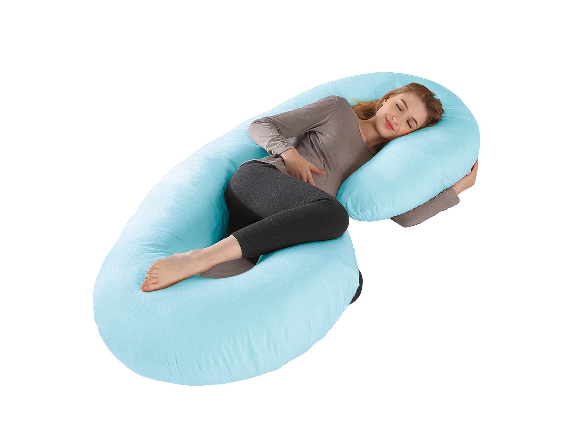 Almofada para Grávidas, Travesseiro para Gestantes em Formato de C, Alivia Dores nas Costas e Pescoço Gravidez SPQMENT (140x70cm azul Claro)