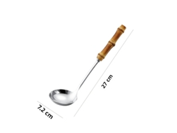 Colher de Sopa Prateada Tamanho G MDUG (colher para Massa em Aço Inoxidável 304 com Cabo de Bambu, Colher de Sopa Prática)