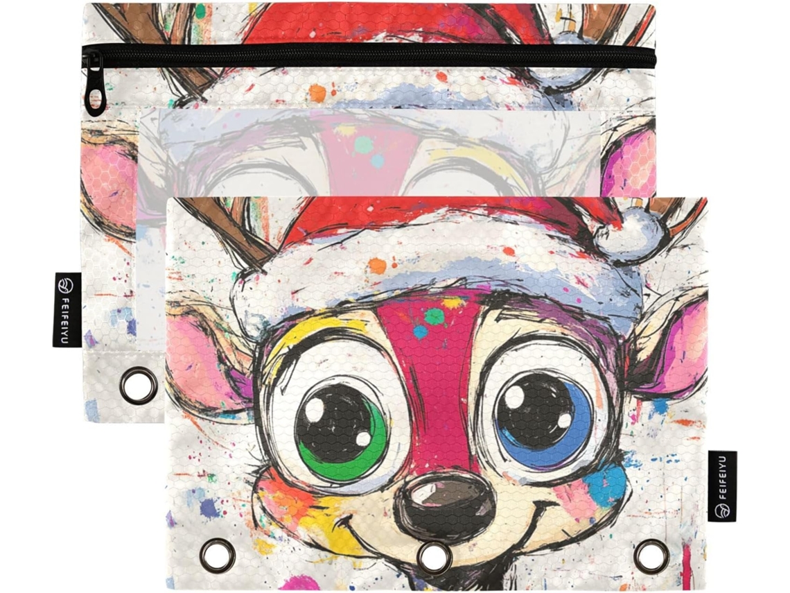 Pasta Organizadora Com Estampa De Veado Desenho Animado Olhos Grandes, Bolso Fichário De Natal Com Janela