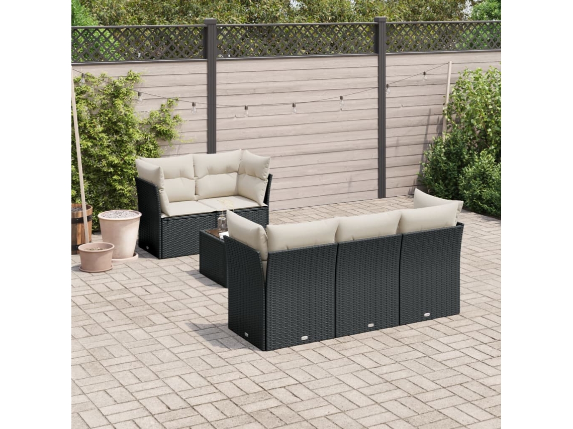 Vidaxl 6 Pcs Conjunto Sofás De Jardim C/ Almofadões Vime Pe Preto