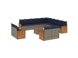 Conjunto de Sofá de Jardim 14 Peças com Almofadas em Rattan Sintético Cinza MAISON EXCLUSIVE