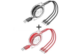 Cabos 3 em 1 (2 Lighting Mini USD Type-C - 1 m - Vermelho e Preto)