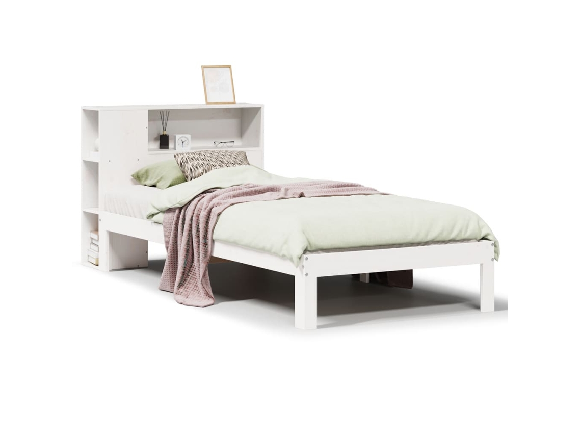 Cama com Estante Pinho Maciço Branco MAISON EXCLUSIVE (75x190 cm)