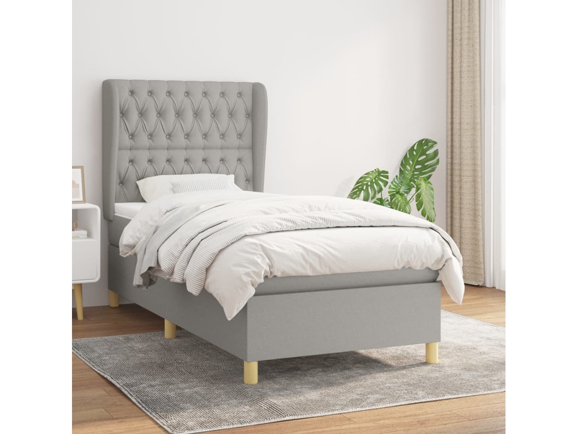 Cama Com Molas/colchão 100x200 Cm Tecido Cinzento-claro