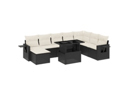 Conjunto de 8 Sofás de Jardim com Almofadões Vime Pe Preto MAISON EXCLUSIVE (8 pcs)