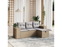Vidaxl 4 Pcs Conj. Sofás Jardim C/ Almofadões Vime Pe Bege Misturado