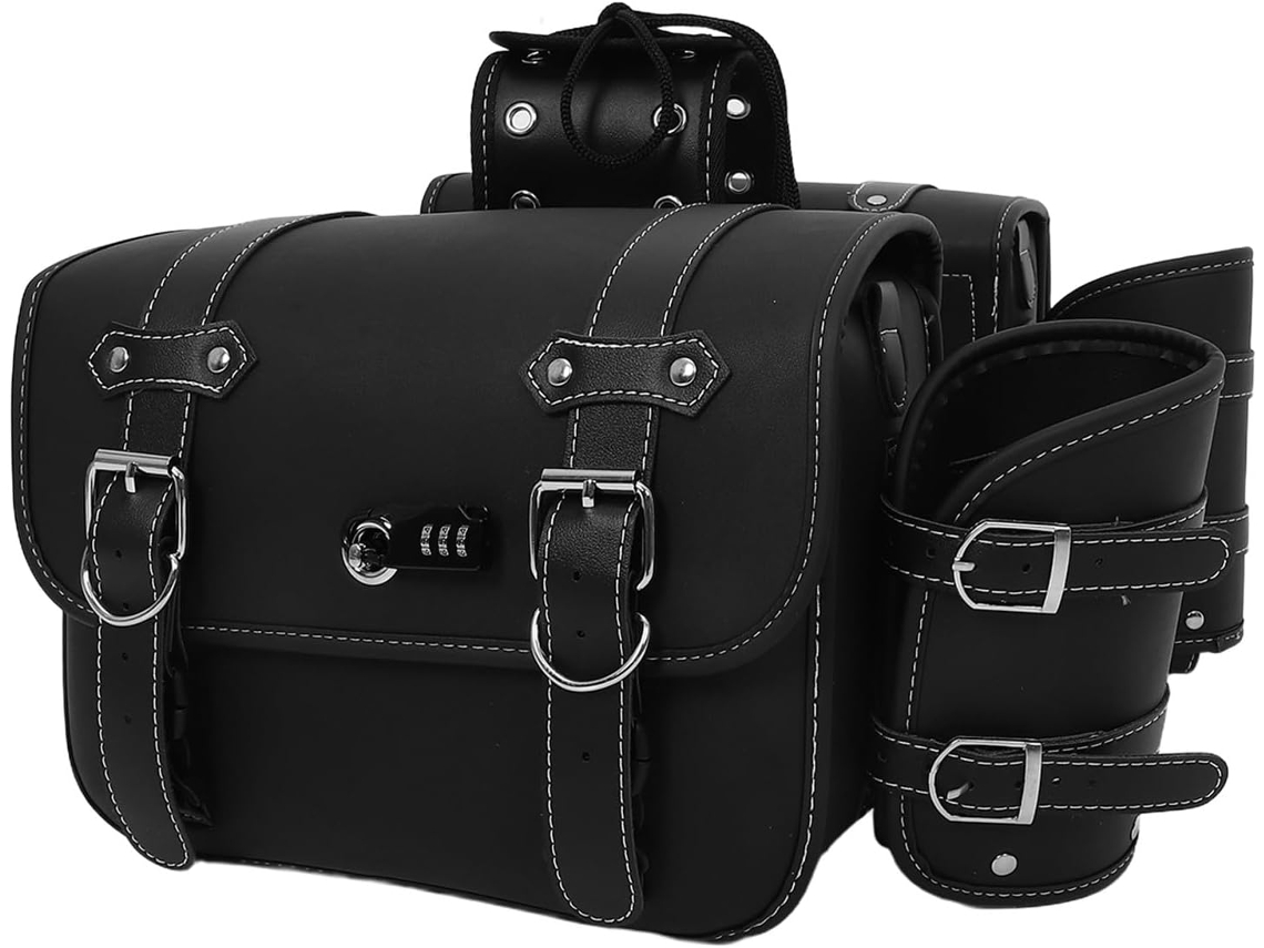 Bolsa lateral impermeável para motocicleta, ideal para uso externo, com base em couro PVC.