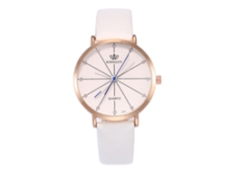 Relógio de quartzo casual para casal com pulseira simples de couro PU e mostrador redondo branco.