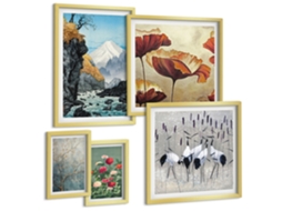 Pinturas Murais Modernas Figuras De Plantas Estilosas, Matisse Moldura Dourada Fotos Para O Escritório Espelharte (conjunto De 5 Imagens)