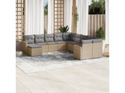 Vidaxl 11 Pcs Conjunto Sofás de Jardim C/ Almofadões Vime Pe Bege