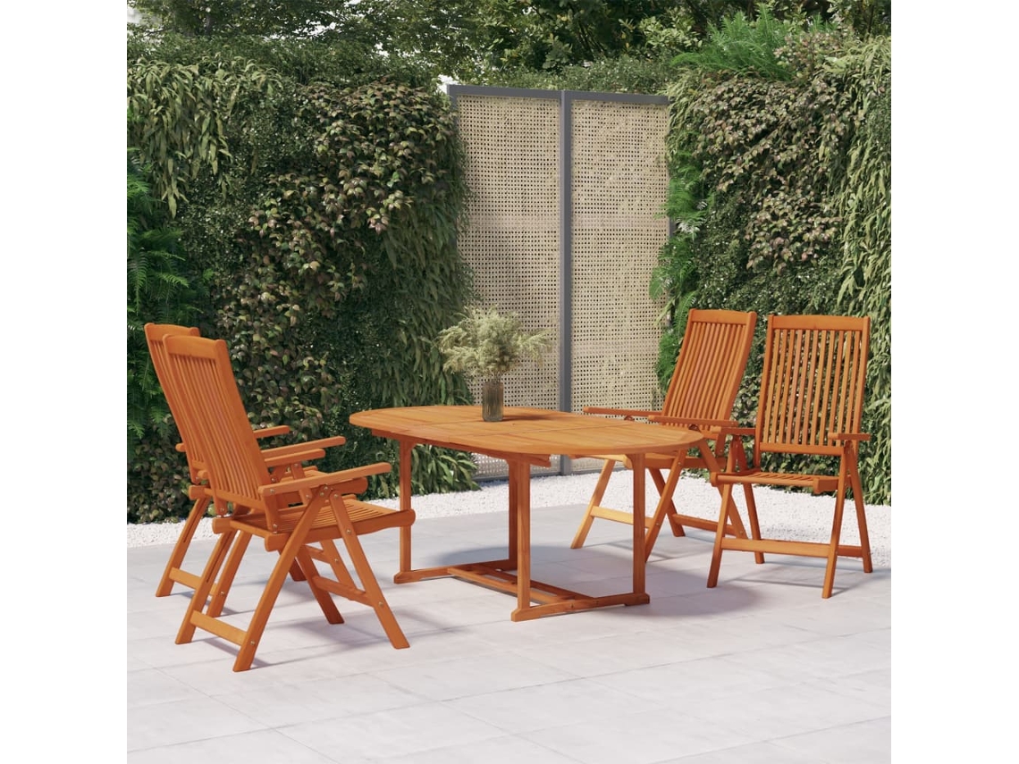 Conjunto 5 Peças Jantar Para Jardim Madeira De Eucalyptus Maciça Dkd Home Decor